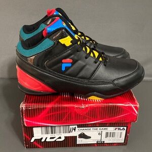 Fila Black High-Tops with Red, Blue, and Yellow Details